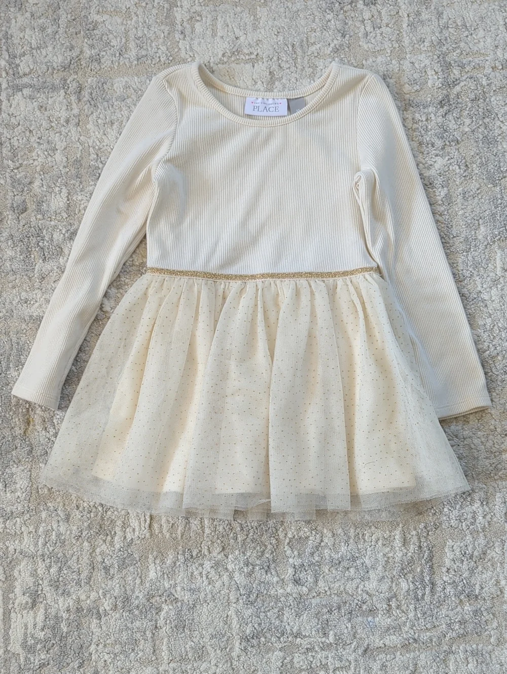 The Children's Place Cream Long-Sleeve Tulle Party Dress Size 3T